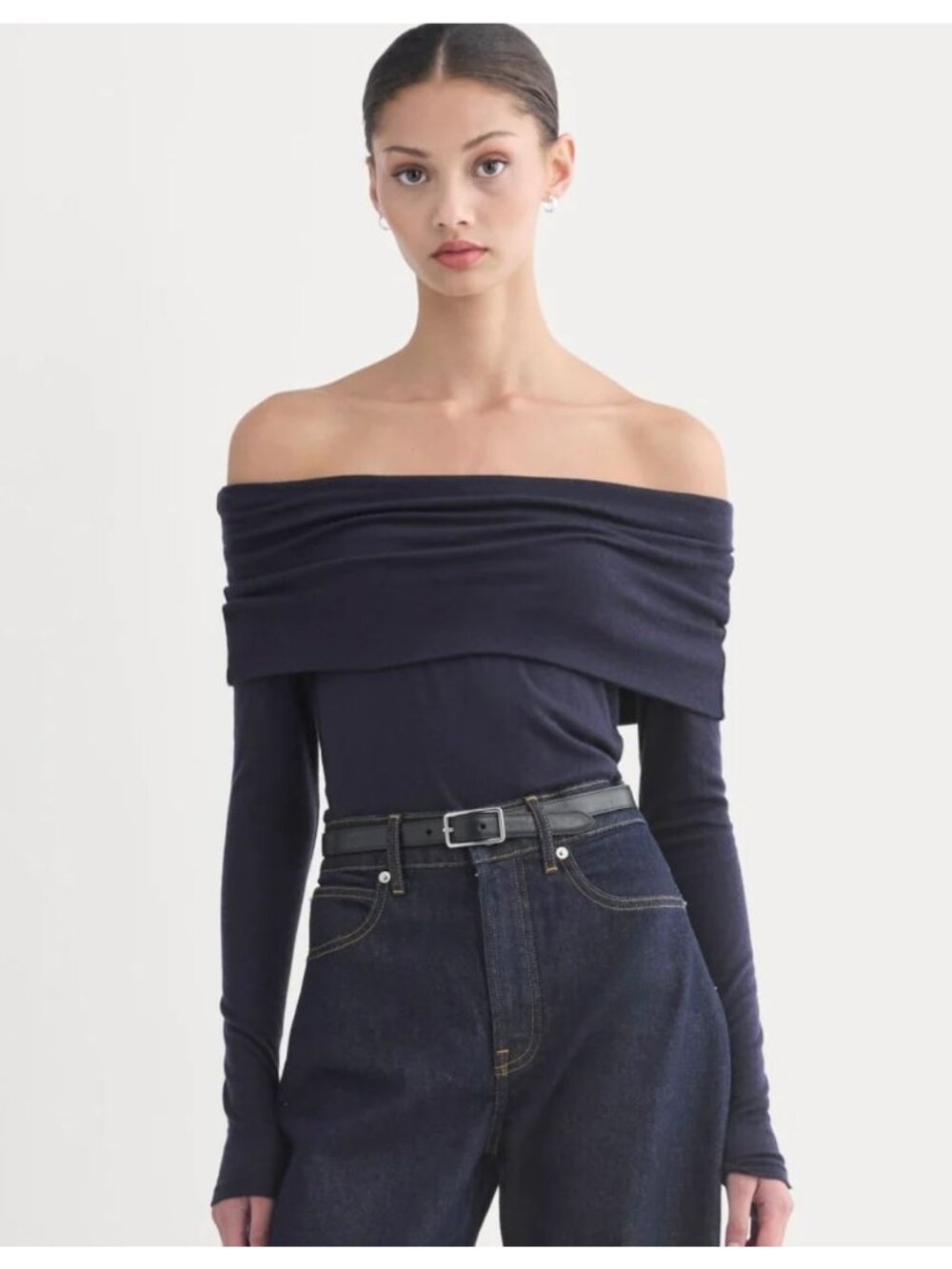 Everlane The Off-the-Shoulder Top in Butterluxe Women's Size Small Deep Navy NWT